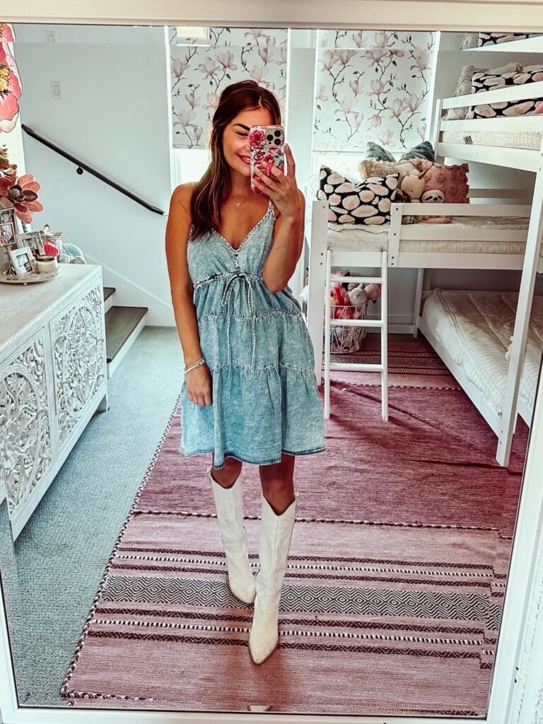 Denim Dress with White boots
